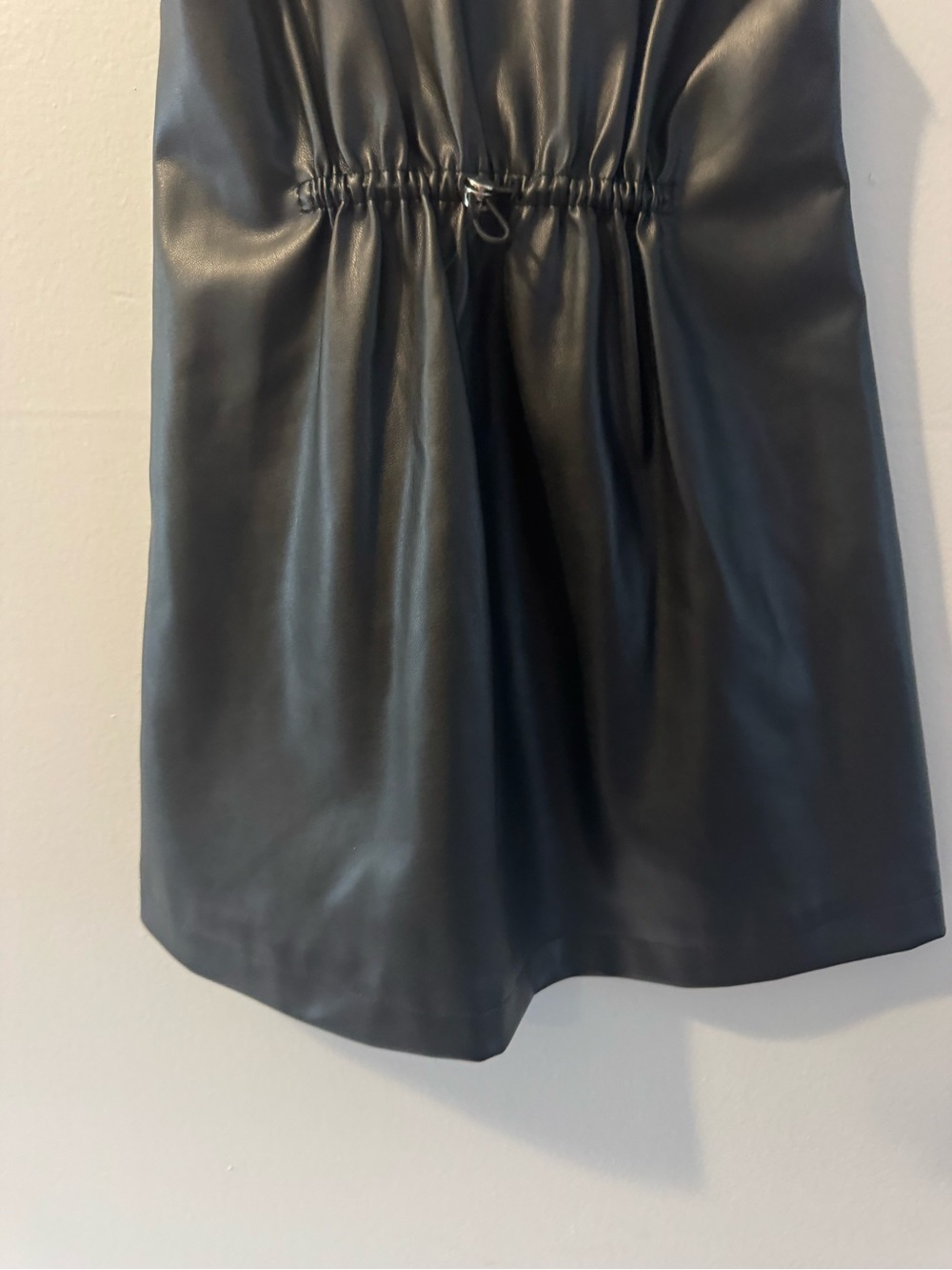 Zara Black Faux-Leather Drawstring Mini Dress - Picture 3 of 7